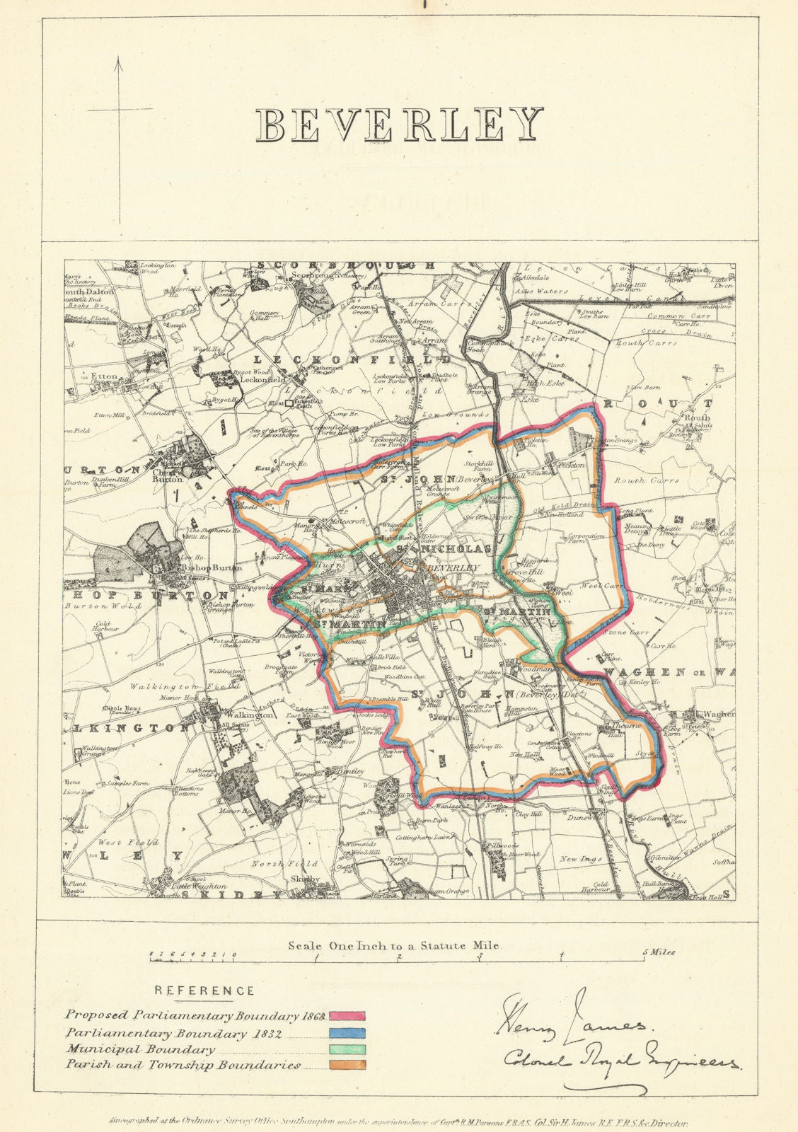 Beverley, Yorkshire. JAMES. Parliamentary Boundary Commission 1868 old map